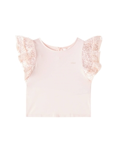 Топ из хлопкового джерси с пайетками, Petal Pink Chloé kids