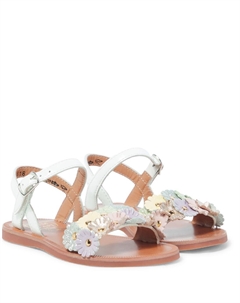 Кожаные сандалии Plagate с цветочной аппликацией, Vernis Blanc - Multico Pom d'api