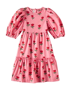 Платье из хлопка с рукавами-буфами Розы, розовый Mini rodini