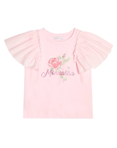 Футболка из хлопкового джерси с оборками, Rosa Fairy Tale Monnalisa