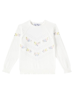 Вышитый хлопковый свитер с ажурной отделкой, Nacre Tartine et chocolat