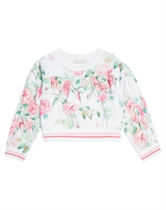 Толстовка из джерси с цветочным принтом и оборками, Bianco Monnalisa