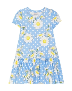 Платье из джерси с цветочным рисунком в горошек, синий Monnalisa