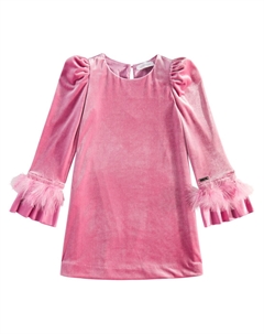 Платье из бархата с отделкой из искусственного шенилла и перьев, Blush Monnalisa