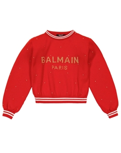 Толстовка с логотипом и жаккардовым принтом из натуральной шерсти, Rosso Balmain kids