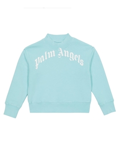 Хлопковый свитер с высоким воротом и логотипом, Light Blue White Palm angels kids