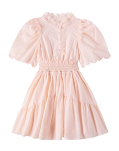 Платье из хлопка с фестончатым краем, присборенное и отделанное кружевом , Pink Cream Petite amalie