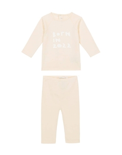 Комплект из хлопкового топа и штанишек с принтом Baby Teodoro, слоновая кость Bonpoint