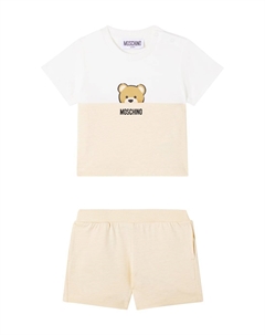 Комплект из футболки и шорт из хлопкового трикотажа для младенцев, бежевый Moschino kids
