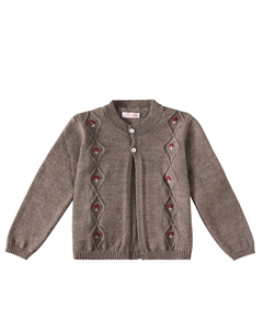 Шерстяной кардиган с вышивкой Espina, серо-коричневый La coqueta