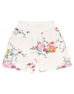 Шорты из хлопкового флиса с цветочным принтом, экрю Monnalisa
