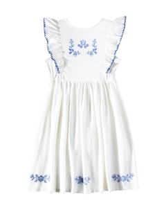 Платье Nina из хлопка с цветочной вышивкой и оборками, белый C'era una volta
