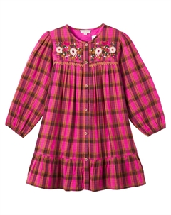 Платье из хлопка с цветочной вышивкой в клетку, Pink Alpenglow Checks Louise misha