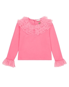 Блузка из смесовой хлопковой ткани с оборками, Rosa Cipria Monnalisa