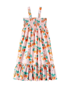 Платье из хлопка с клубничным принтом и сборками, Pastel Pink Tinycottons