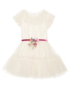 Платье из многоярусного тюля с декором, экрю Monnalisa