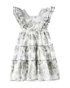 Платье из хлопка с цветочным принтом и оборками, Kaki Tartine et chocolat