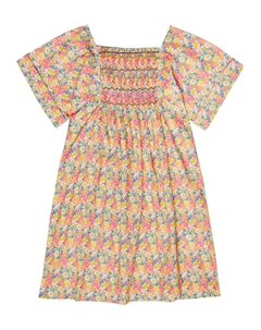 Платье из хлопка с цветочным принтом и сборками, Fl Multicolore Bonpoint
