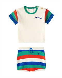 Комплект из детской трикотажной хлопковой футболки и шорт, белый Bobo choses