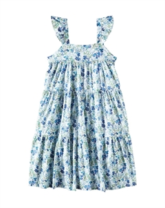 Многоярусное платье из хлопка с цветочным принтом, Aigue Marine Tartine et chocolat