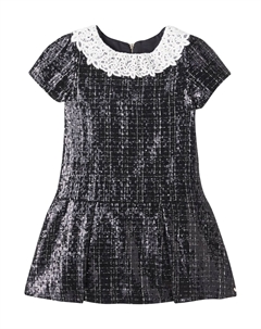 Платье из твида с кружевной отделкой и пайетками, Noir Tartine et chocolat