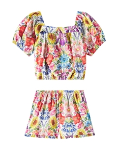Комплект из хлопкового топа и шорт с цветочным принтом, Multicolore Tartine et chocolat
