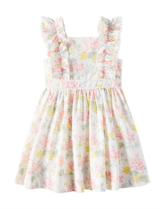 Платье из льна и хлопка с цветочным принтом и оборками, Nacre Tartine et chocolat