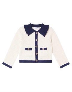 Кардиган из смеси хлопка и шерсти с цветочным принтом, кремовый Self-portrait kids