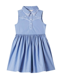 Платье Ermance из хлопкового поплина с вышивкой, Bleu Moyen Bonpoint