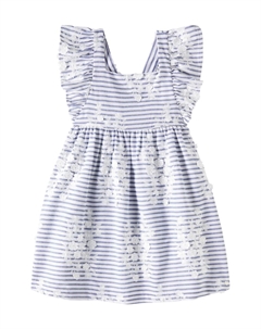 Платье из хлопковой смеси с вышивкой в полоску, Marine Tartine et chocolat