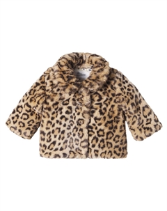 Детское стеганое пальто из искусственного меха с леопардовым принтом, Caramel Bonpoint