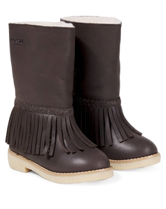 Кожаные сапоги с бахромой Daffy, Dark Brown Leather Donsje