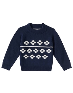 Свитер из хлопка и шерсти с цветами, синий Mini rodini