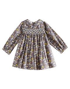 Платье Baby Trinité из хлопка с цветочным принтом и сборками, Fl Gris Ardoise Bonpoint