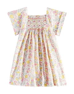 Платье Baby Pais из хлопка с цветочным принтом и сборками, розовый Bonpoint