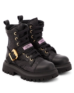 Боевые ботинки с кожаной отделкой и логотипом, черный Moschino kids
