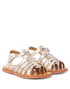 Сандалии из металлизированной кожи с ремешком Plagette, Laminato Platine Pom d'api