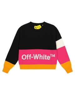 Шерстяной свитер с цветными блоками и логотипом, Black White Off-white kids