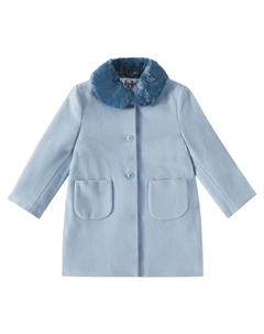 Пальто из смесовой шерсти с отделкой из искусственного меха, Cloud Blue Il gufo