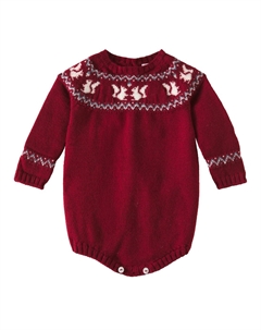 Детский шерстяной боди Fair Isle, бордовый La coqueta