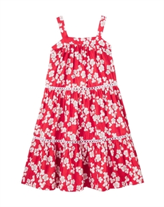 Многоярусное платье из хлопка с цветочным принтом, Est Floradinha Fundo Vermelho Fabula