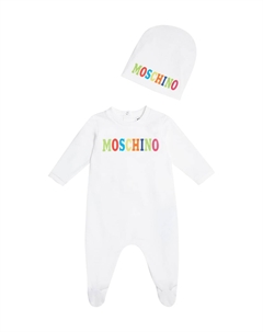 Комплект из трикотажного комбинезона и шапочки для малышей, Optical White Moschino kids