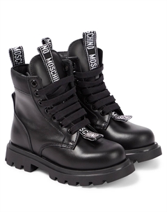 Кожаные военные ботинки с логотипом, черный Moschino kids