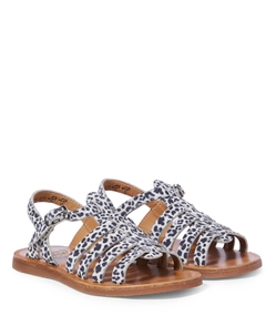 Сандалии из кожи с леопардовым принтом Plagette, Mini Leo White Pom d'api