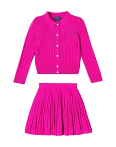 Комплект из хлопкового кардигана и юбки с косичной вязкой, Preppy Pink Polo ralph lauren kids
