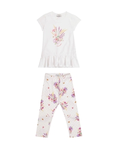 Комплект из футболки и леггинсов из эластичного хлопка с принтом, белый Monnalisa