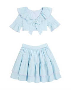 Комплект из поплиновой рубашки и юбки с бантом, синий Patachou