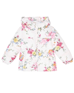 Куртка-пуховик с цветочным принтом и капюшоном, экрю Monnalisa
