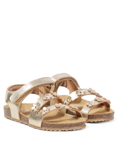 Сандалии из кожи с цветочным принтом и металлическим узором, Oro Pèpè