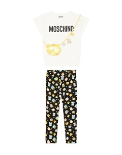 Комплект из хлопковой футболки с принтом и леггинсов, Black Toy Gems Moschino kids